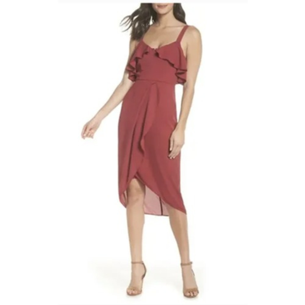Cooper St Dress Womens Size 2 Mulberry Ruffle Wrap Front Midi Cocktail‎ Event